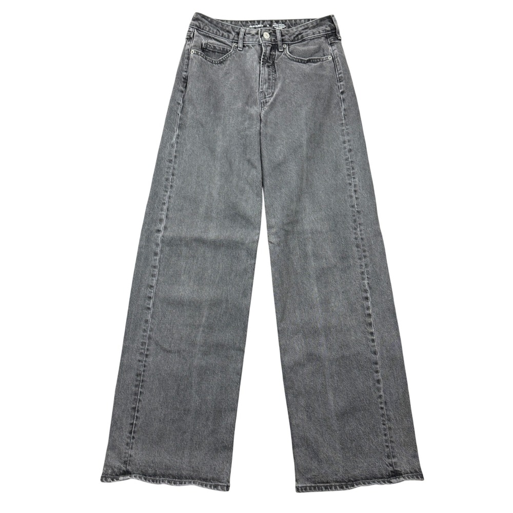 Womens 0 Extra High-Rise Sky-Hi Wide Leg Jeans Washed Black Denim Grunge